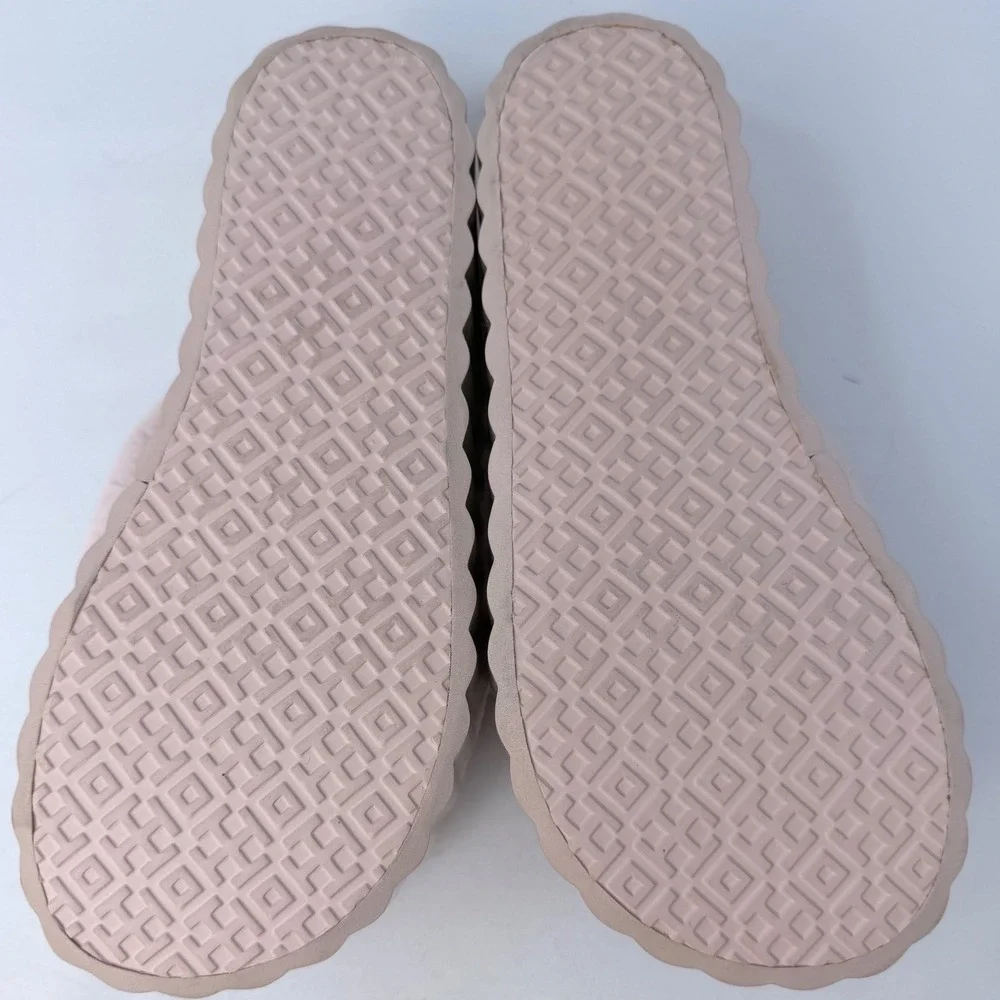 Tory Burch Womens Pink Faux Fur Platform Slides Rose Gold Sole Size 7